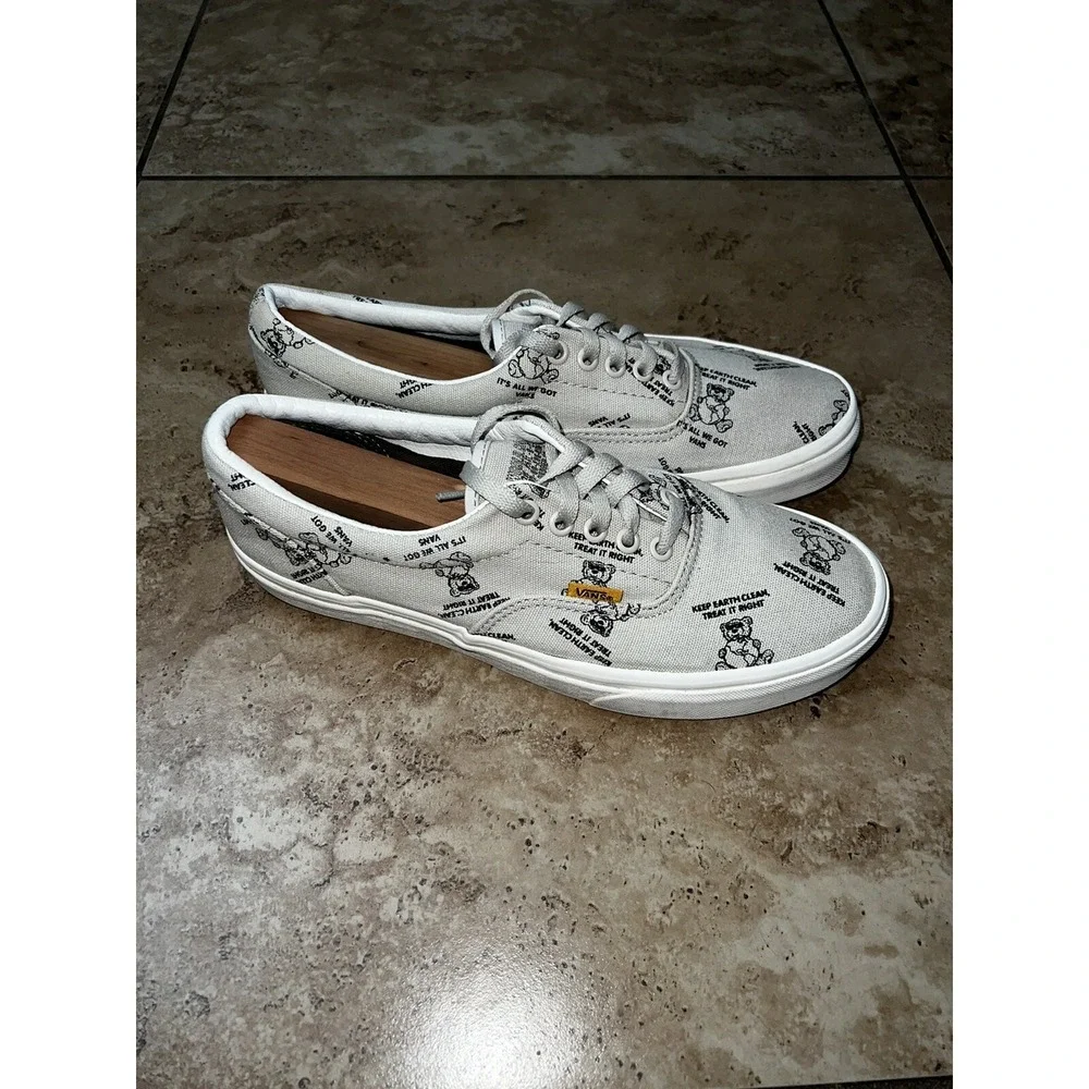 Mens Vans Authentic Cream Canvas Lace Up World Co Teddy Earth Sneakers Shoes 8.5